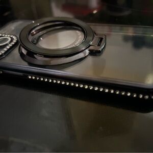 iPhone 14 case with bling gemstones and folding stand, handle. Clear case